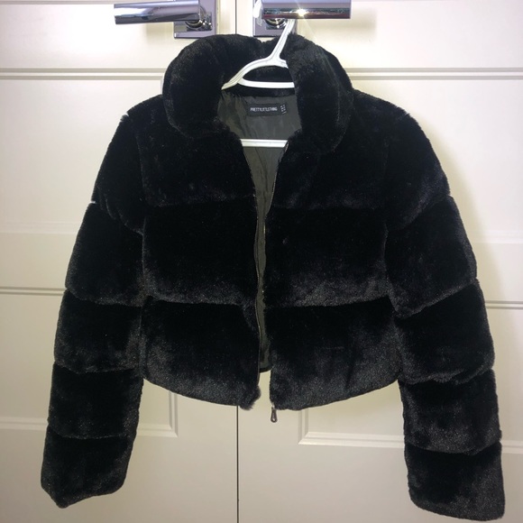 Black faux fur puffer jacket - Picture 3 of 4